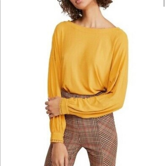 FREE PEOPLE Shimmy Shake Top Mustard Yellow size: Small - Picture 2 of 11